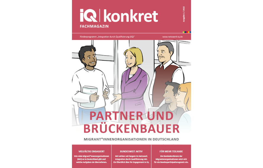 Cover der Zeitschrift IQ konkret (Ausgabe 1/2022) zum Thema Migrantenorganisationen in Deutschland