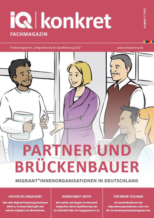 Cover der Zeitschrift IQ konkret (Ausgabe 1/2022) zum Thema Migrantenorganisationen in Deutschland