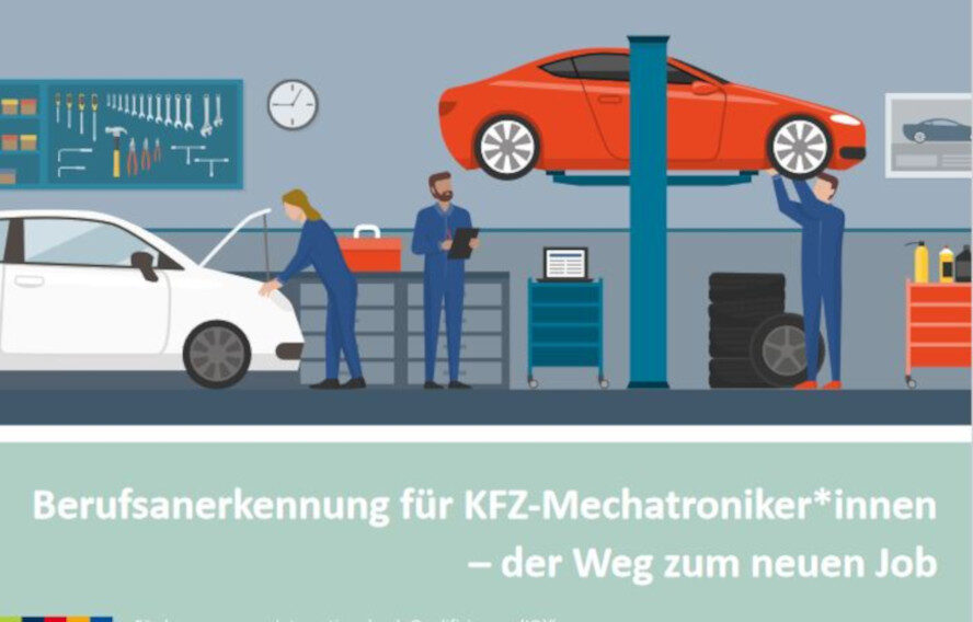 Cover der Broschüre "AnerkennKFZ-Mechatroniker:innen - der Weg zuf Fachkraft"